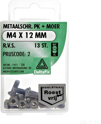 M.schroef moer pk m4x12mm rvs 13st - Deltafix