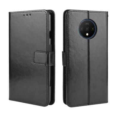 Voor OnePlus 7T retro Crazy Horse textuur horizontale Flip lederen draagtas met houder & kaartsleuven & fotolijstjes (zwart)