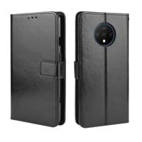 Voor OnePlus 7T retro Crazy Horse textuur horizontale Flip lederen draagtas met houder & kaartsleuven & fotolijstjes (zwart)