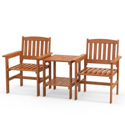 3-Delige Bistroset voor op het Terras Houten Zitgroep met 2 Stoelen Tafel en Gat voor Parasol Kleine Zitset voor Tuin Zwembad