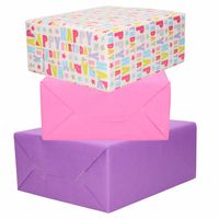 3x Rollen kraft inpakpapier roze/paars/happy birthday 200 x 70 cm - Cadeaupapier - thumbnail