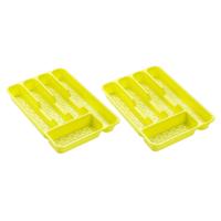 Plasticforte Bestekbak - 2x stuks - bestekhouder - 5 vaks - lime groen - 33 x 24 x 4 cm - Kunststof