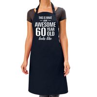 Bellatio Decorations Cadeau schort voor dames - awesome 60 year - navy blauw - verjaardag - 60 jaar   - - thumbnail