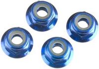 Nuts, aluminum, flanged, serrated (4mm) (blue-anodized) (4)