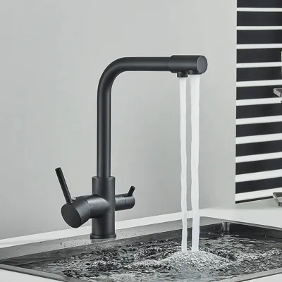 Keukenkraan met Filterfunctie - Enkel Handvat | Chroom/Zwart | Warm & Koud Water | Dekgemonteerd