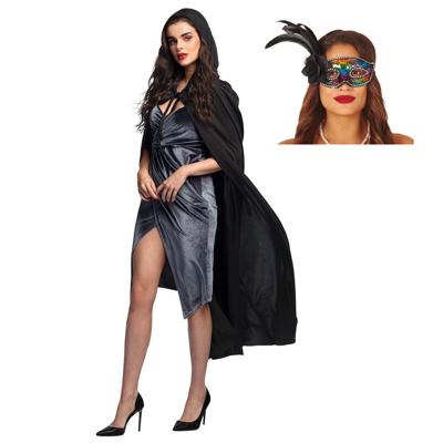 Carnaval gemaskerd bal verkleedkleding - Oogmasker colours - Cape/mantel in het zwart - volwassenen