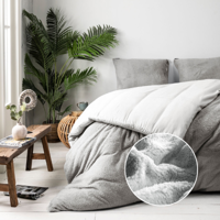 Dekbedovertrek Teddy - Eenpersoons (140x200 Cm) - Lichtgrijs Microvezel Teddy - Effen - Fresh And Co - Dekbed-Discounter.nl