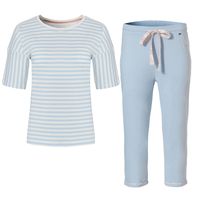 By Louise By Louise Dames Capri Pyjama Set Lange Broek + Shirt Korte Mouw Blauw