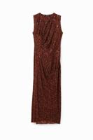 Fluwelen slim fit midi-jurk - BROWN - L