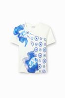 T-shirt met bloemenpatch - BLUE - XXL