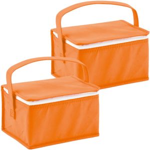 Set van 2x stuks kleine koeltassen voor lunch oranje 20 x 14 x 13 cm 3.5 liter