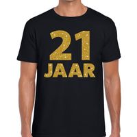 21 jaar goud glitter verjaardag kado shirt zwart heren - thumbnail