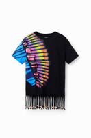 Oversized tropisch T-shirt met kraaltjes - BLACK - S