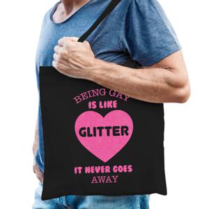 Gay Pride tas voor heren - being gay is like glitter - zwart - katoen - 42 x 38 cm