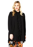 Yoek Blouse met ruches | Zwart | Maat 50/52