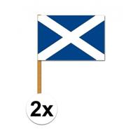 Zwaaivlag Schotland - 2x - blauw/wit - polyester - 30x45 cm - op stok