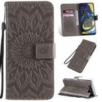 Gedrukt afdrukken zonnebloem patroon horizontale Flip PU lederen case voor Galaxy A80 met houder & kaartsleuven & portemonnee & Lanyard (grijs)
