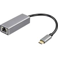 Maxtrack USB-C / RJ45-koppeling Netwerk Adapter [1x USB-C stekker - 1x RJ45-bus] 10 cm Zwart, Zilver (mat)