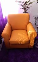 Leren fauteuil met houten poten - oranje leer - Echt leer, Klassiek, ontdek de vele Leersoorten en Kleuren bij ShopX