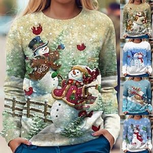 Dames Sweatshirt Stoppen Kerst sweatshirt Grafisch Sneeuwpop Sneeuwvlok Kerstmis Casual Spijkerbroekblauw Grasgroen Wit Streetwear Kerstmis Ronde hals Lange mouw Bovenkleding Micro-elastisch Herfst Lightinthebox