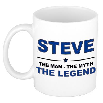 Steve cadeau mok - man myth legend - naam koffiemok / beker - wit en blauw - 300 ml