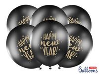 Ballonnen Happy New Year Pastel Zwart (6st) - thumbnail