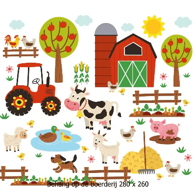 Designed4Kids wandvullend behang kinderkamer op de boerderij-280 x 260 cm