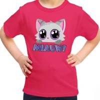 Verkleed T-shirt voor jongens/meisjes - Miauw - roze - carnaval - feestkleding voor kinderen