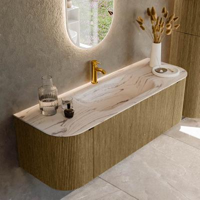 Badmeubel Mondiaz Kurve-Dlux | 140 cm | Meubelkleur Dusk | Wastafelkleur Nata | Solid surface | Wasbak midden spoelbak | 1 kraangat