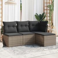 4-delige Loungeset met kussens poly rattan grijs