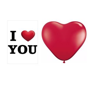 Mega poster I Love You A1 formaat en 25 stuks rode hartjes ballonnen   -