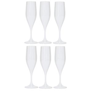 Champagneglas - 6x - wit - kunststof - 150 ml - herbruikbaar