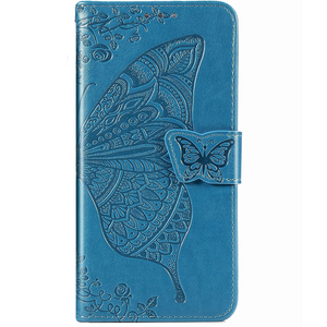 iPhone 15 Pro Max hoesje - Bookcase - Pasjeshouder - Portemonnee - Vlinderpatroon - Kunstleer - Blauw