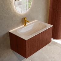 Badmeubel Mondiaz Kurve-Dlux | 80 cm | Meubelkleur Ruby | Wastafelkleur Meli | Solid surface | Wasbak midden spoelbak | 1 kraangat