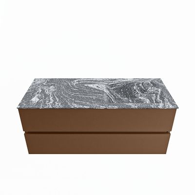 MONDIAZ VICA-DLUX 120cm badmeubel onderkast Rust 2 lades. Inbouw wastafel CLOUD rechts zonder kraangat, kleur Lava.