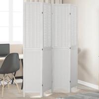 Kamerscherm met 4 panelen massief paulowniahout wit