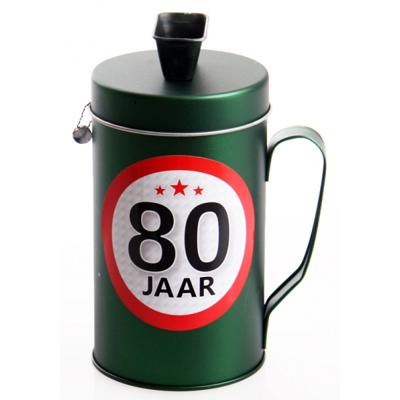 Spaarpot - 80 jaar verjaardag cadeau - Blik met sticker