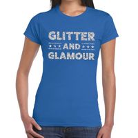 Glitter and Glamour zilver glitter tekst t-shirt blauw dames - thumbnail