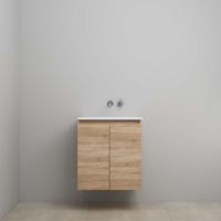 On-Line Onderkast - 60 cm - Voorgemonteerd - Greeploos 2 Deuren - Acryl Wastafel - zonder Kraangat - Eiken