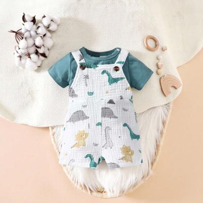 Baby Boy Cartoon Dinosaur Printed Overalls And Top Set Multicolor / 3-6M