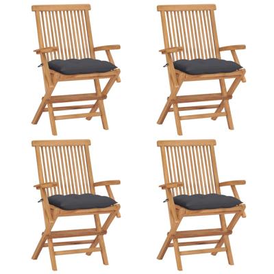 Tuinstoelen 4 st met antracietkleurige kussens massief teakhout