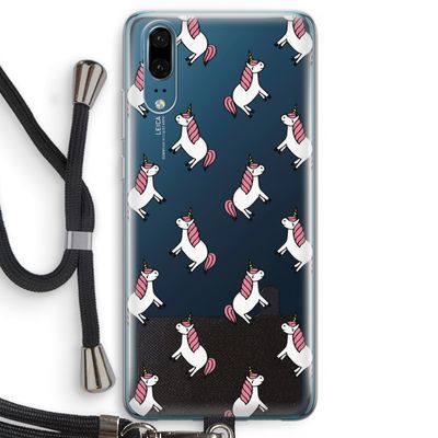 Eenhoorns overal: Huawei P20 Transparant Hoesje met koord