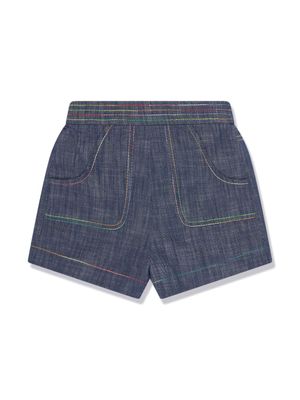 ZIMMERMANN Kids short en jean à coutures contrastantes - Bleu