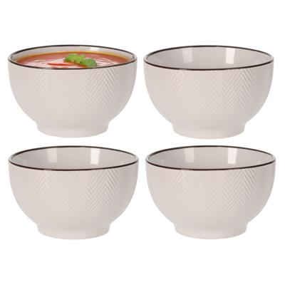 Soepkom Fishbone - 4x - beige - 14 x 8 cm - keramiek - kommetjes - 680 ml