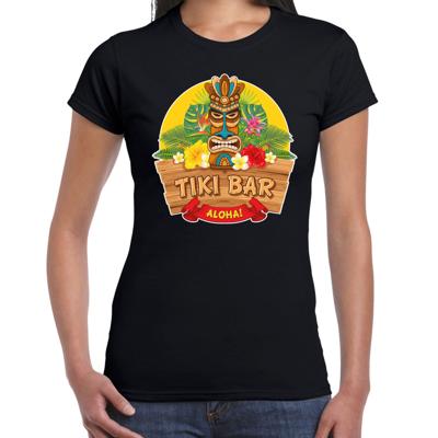Hawaii feest t-shirt Tiki Bar Aloha - voor dames - zwart - Party verkleedkleding - carnaval Hawaii feest t-shirt Tiki Bar Aloha - voor dames - zwart - Party verkleedkleding - carnaval