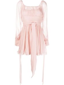 Saint Laurent robe courte ceinturée à manches bouffantes - Rose