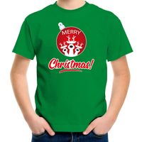 Rendier Kerstbal shirt / Kerst t-shirt Merry Christmas groen voor kinderen