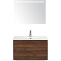 Dante Badmeubelset 80 cm - Walnoot - Keramische Wastafel Wit Cover met Sence Spiegel