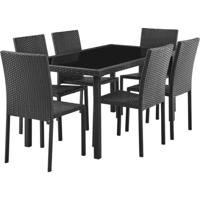 Tuinset Tafel van gehard glas en 8 stoelen van zwart geweven hars - Tafel 160 x 80 x 73 cm - Stoel: 44 x 54 x 88 cm - A - thumbnail