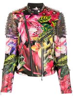 Philipp Plein veste de moto cloutée à fleurs - Noir